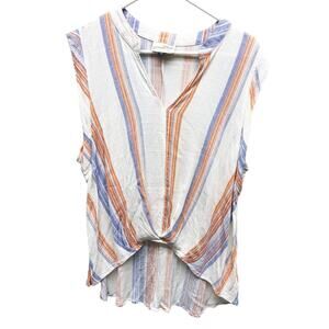 Womens Striped Universal Thread Sleeveless Top V Neck Gauzy Blouse Size XXL